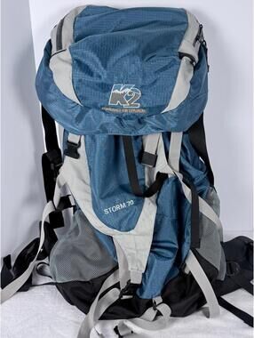 K2 Storm 70 Hiking Backpack Blue Gray Internal Frame Camping Pack